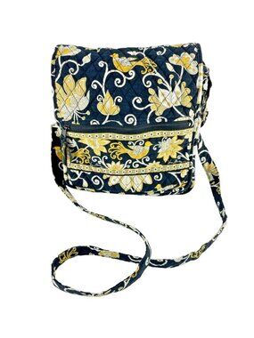 Vera Bradley Quilted Shoulder Bag Yellow Bird on Black 12 x 10 x 2 in